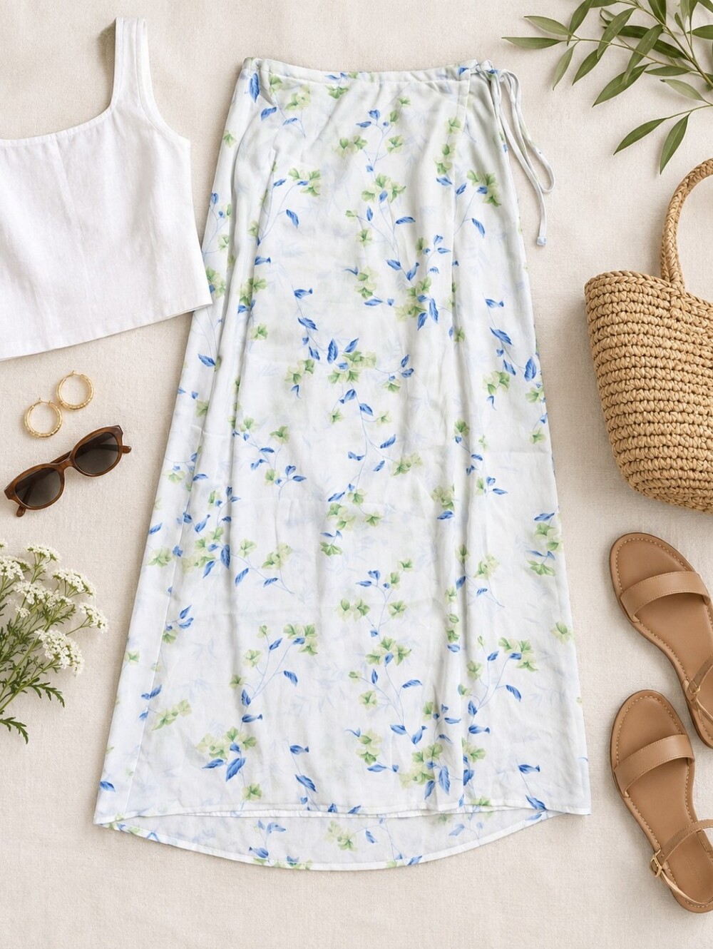 Emma James Floral Wrap Maxi Skirt Blue Green Botanical Cottagecore Size 8
